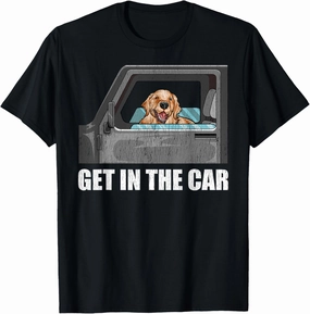 Get In The Car Funny Golden Retriever Dog Head Meme Driver T-Shirt