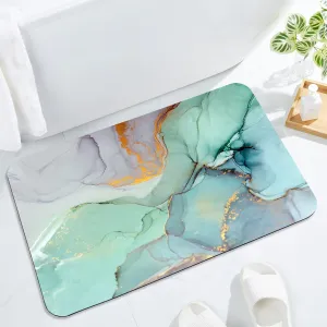 Gibelle Bath Mat Rug Set 2 Piece, Super Absorbent Quick Dry Bathroom Rug Set, Non Slip Rubber Backed Bathroom Floor Mat for Tub Shower Sink (17"x24" 17"x24", Green Marble)