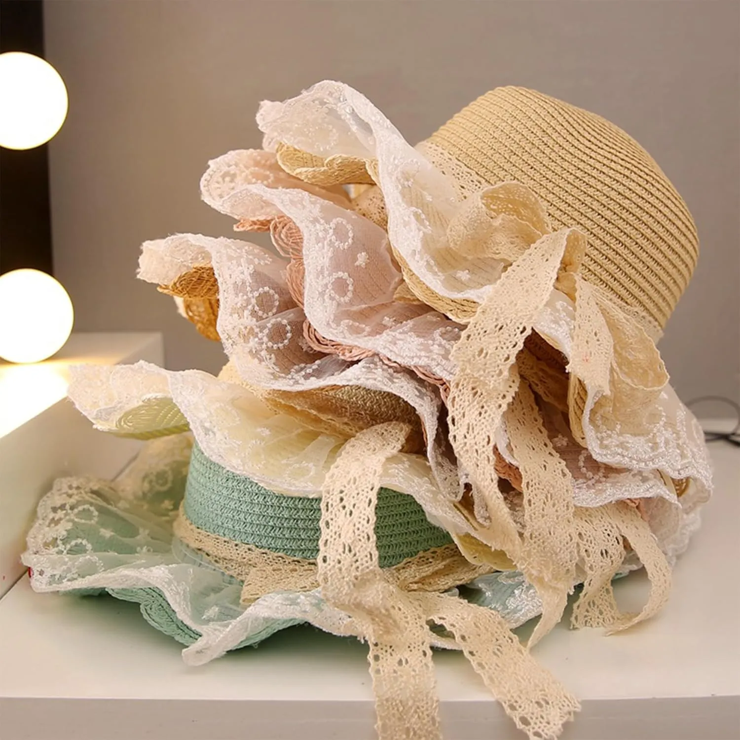 Girls Straw Sun Hat Cute Summer Outdoor Beach Wide Brim