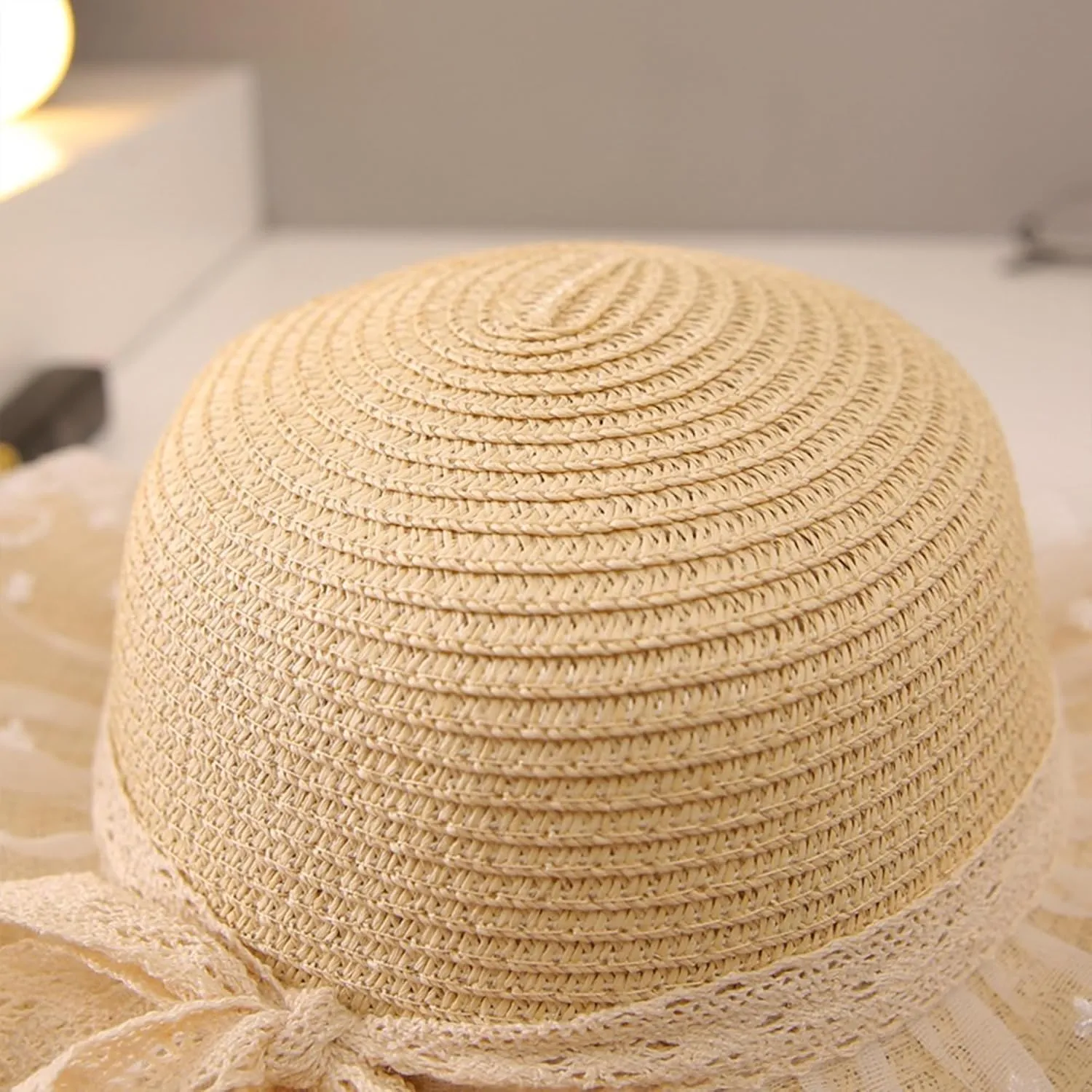 Girls Straw Sun Hat Cute Summer Outdoor Beach Wide Brim