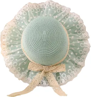Girls Straw Sun Hat Cute Summer Outdoor Beach Wide Brim