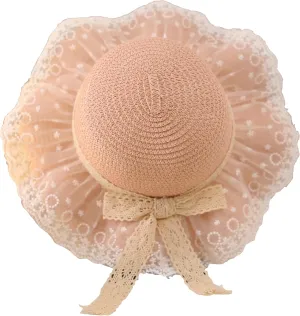 Girls Straw Sun Hat Cute Summer Outdoor Beach Wide Brim