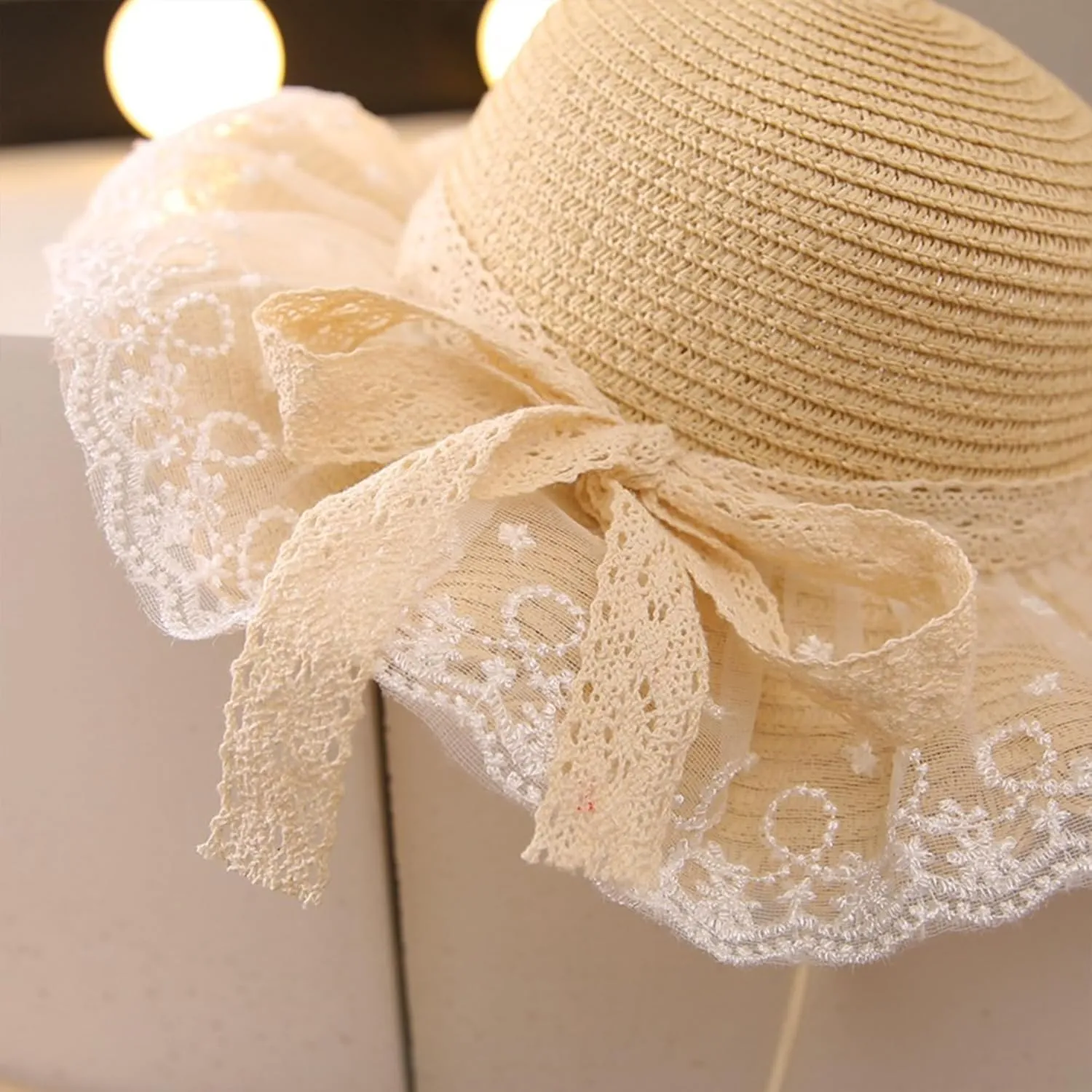 Girls Straw Sun Hat Cute Summer Outdoor Beach Wide Brim