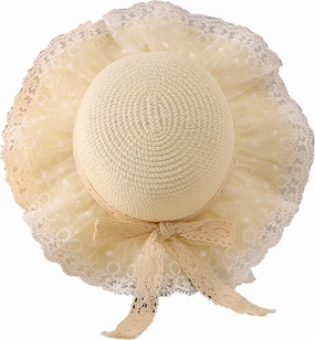 Girls Straw Sun Hat Cute Summer Outdoor Beach Wide Brim