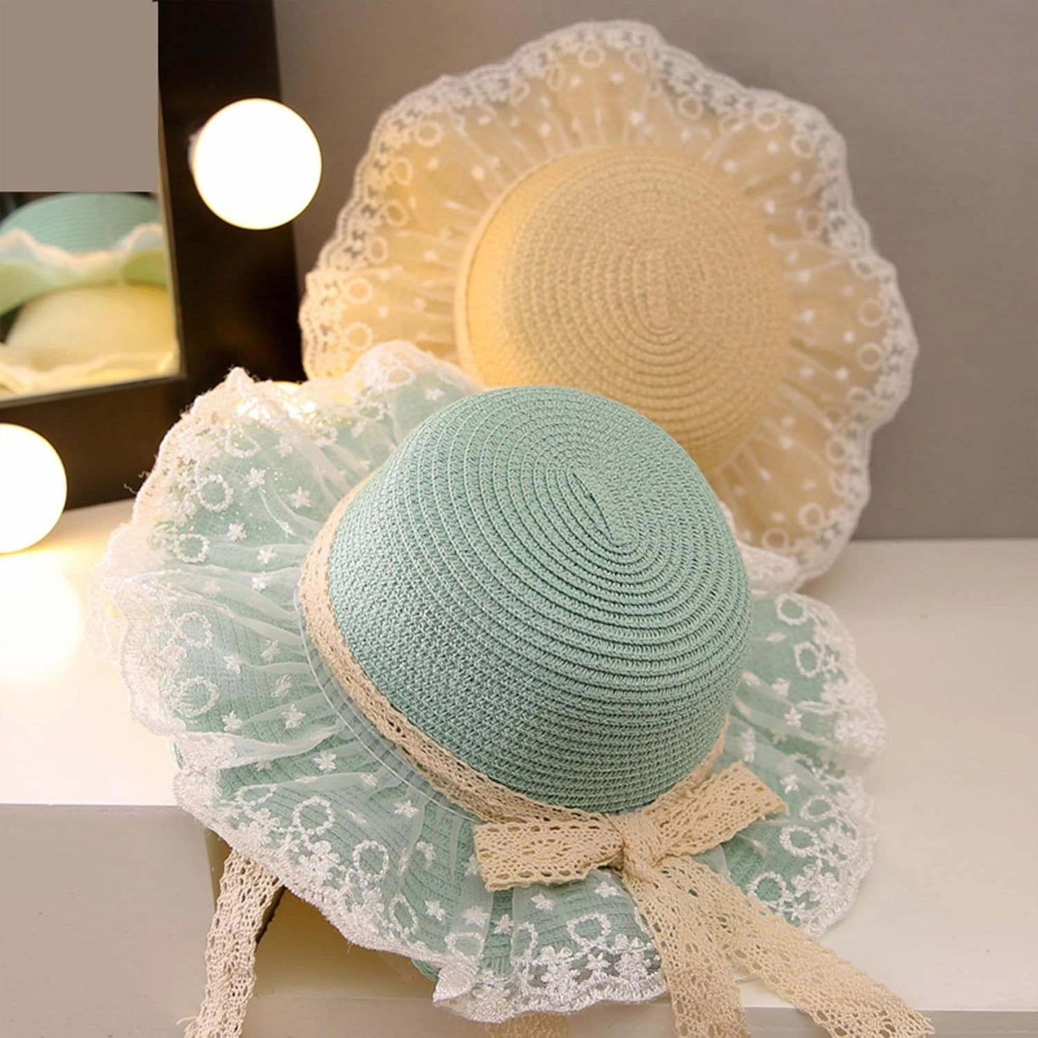 Girls Straw Sun Hat Cute Summer Outdoor Beach Wide Brim