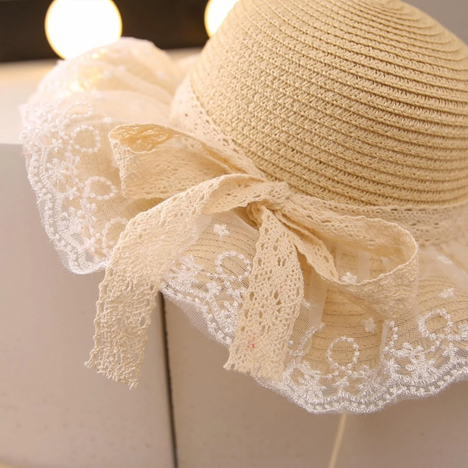 Girls Straw Sun Hat Cute Summer Outdoor Beach Wide Brim