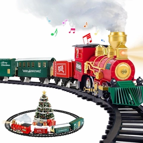Gloween Train Set for Under The Tree, Electric Train Toy with Steam, Light and Sounds, Great for 3 4 5 6 7 8 Year Old Kids Toddler Boys Girls - S1