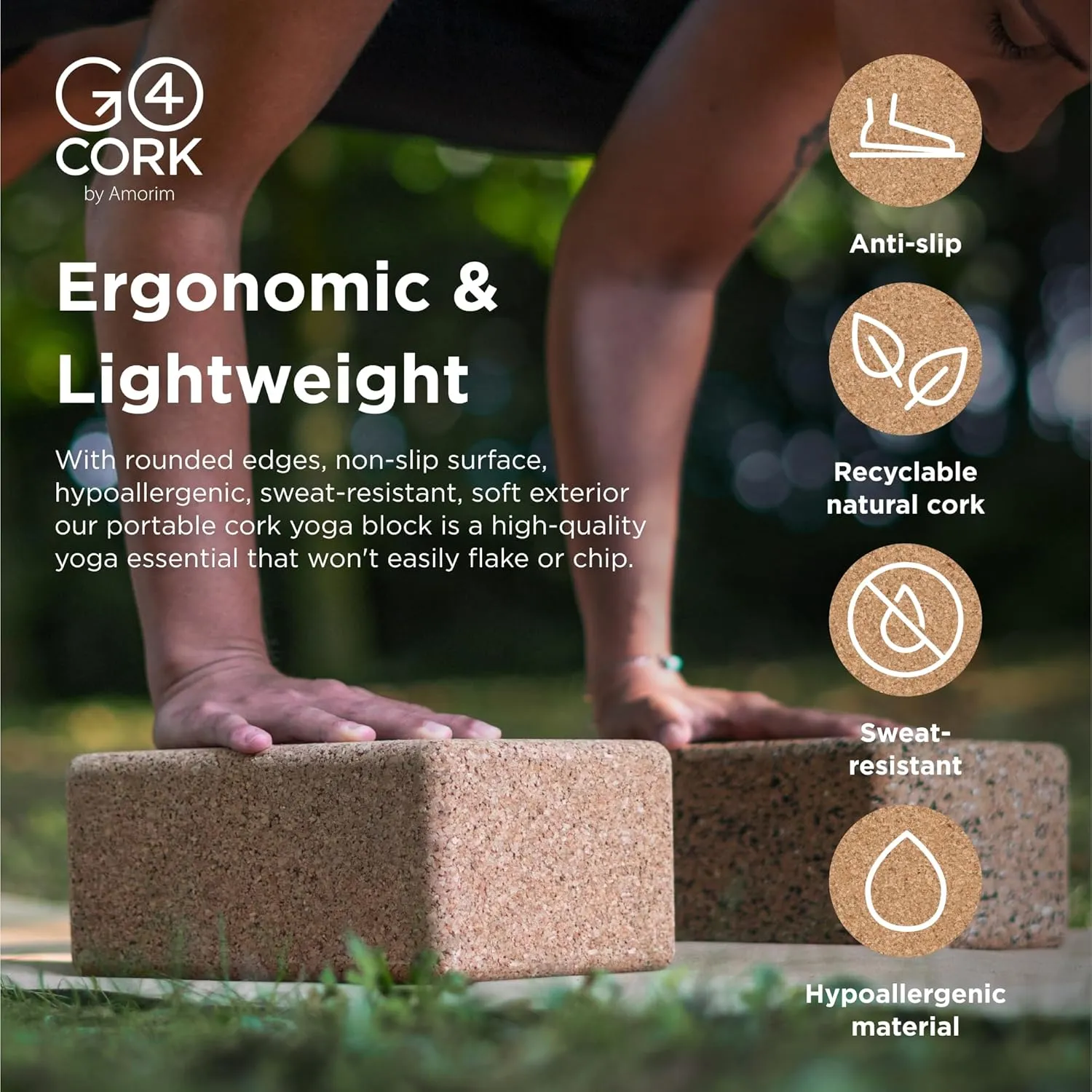 Go4Cork Cork Yoga Block for Yoga, Pilates & Meditation | Non-Slip, Hypoallergenic, Sustainable, Non-Toxic Yoga Block