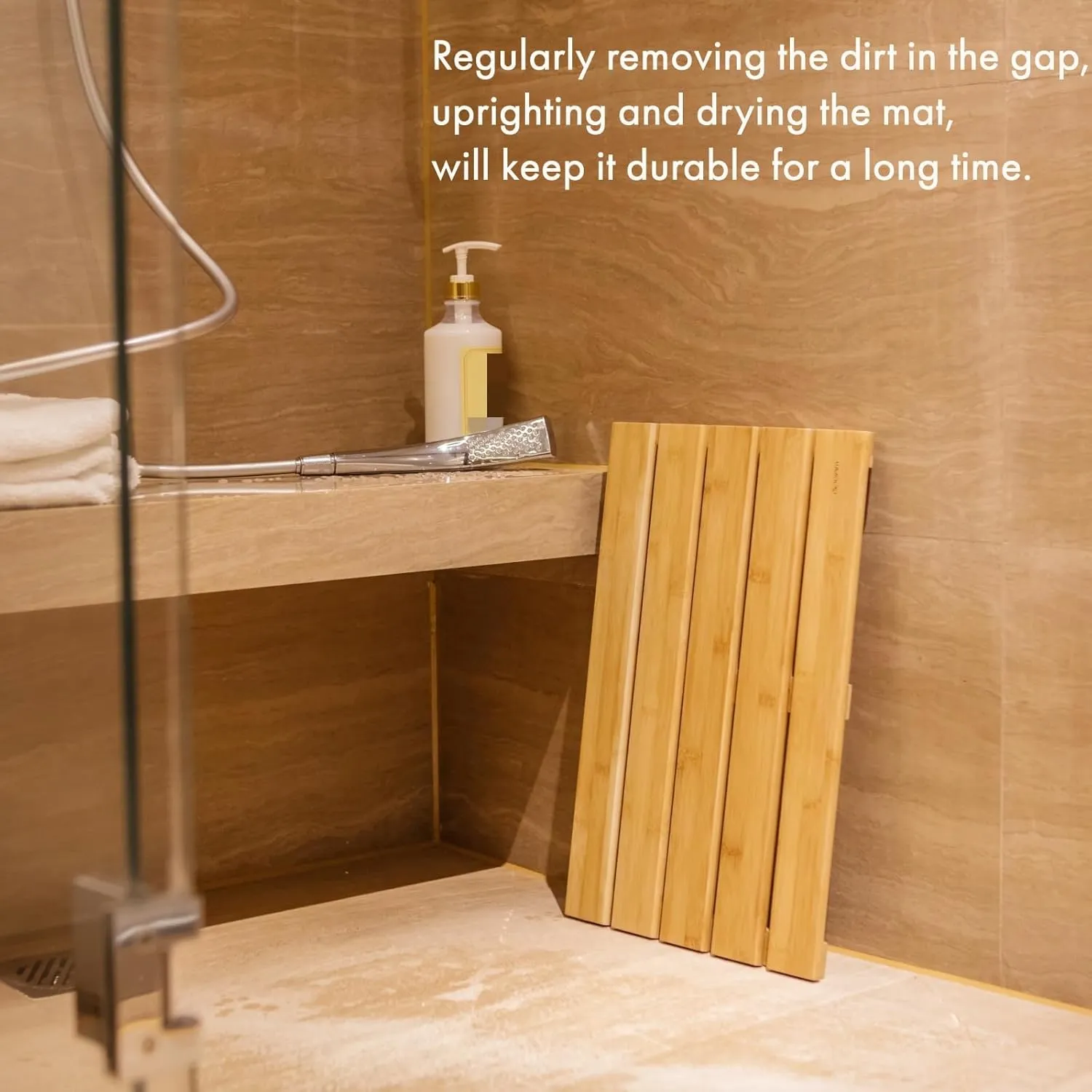 GOBAM Natural Bamboo Bath Mat - Non-Slip Shower & Bathtub Mat, Easy Clean Indoor & Outdoor Floor Mat for Spa, Sauna, Pool - Small 19.7 x 13 inches