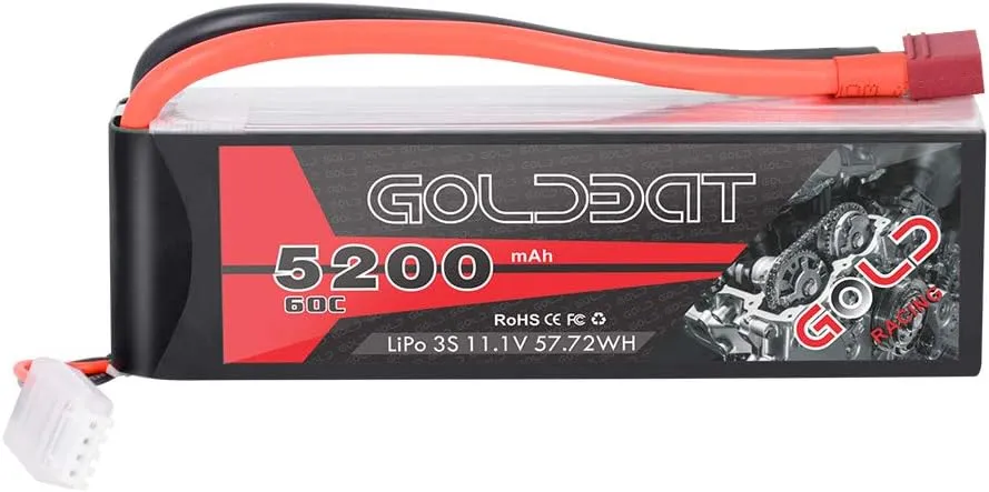 GOLDBAT 5200mAh 60C 11.1V 3S Lipo RC Short Battery with T Connector Softcase Pack for RC Car Truck Quadcopter Airplane Helicopter Boat