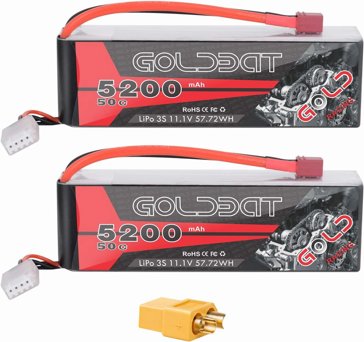 GOLDBAT 3S Lipo Battery 5200mah 11.1V 50C LiPo RC Battery Soft Case Pack with T Plug and XT60 Connector for RC Evader BX Car RC Truck Truggy RC Hobby - 2 Pack