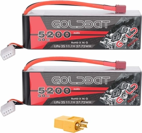 GOLDBAT 3S Lipo Battery 5200mah 11.1V 50C LiPo RC Battery Soft Case Pack with T Plug and XT60 Connector for RC Evader BX Car RC Truck Truggy RC Hobby - 2 Pack