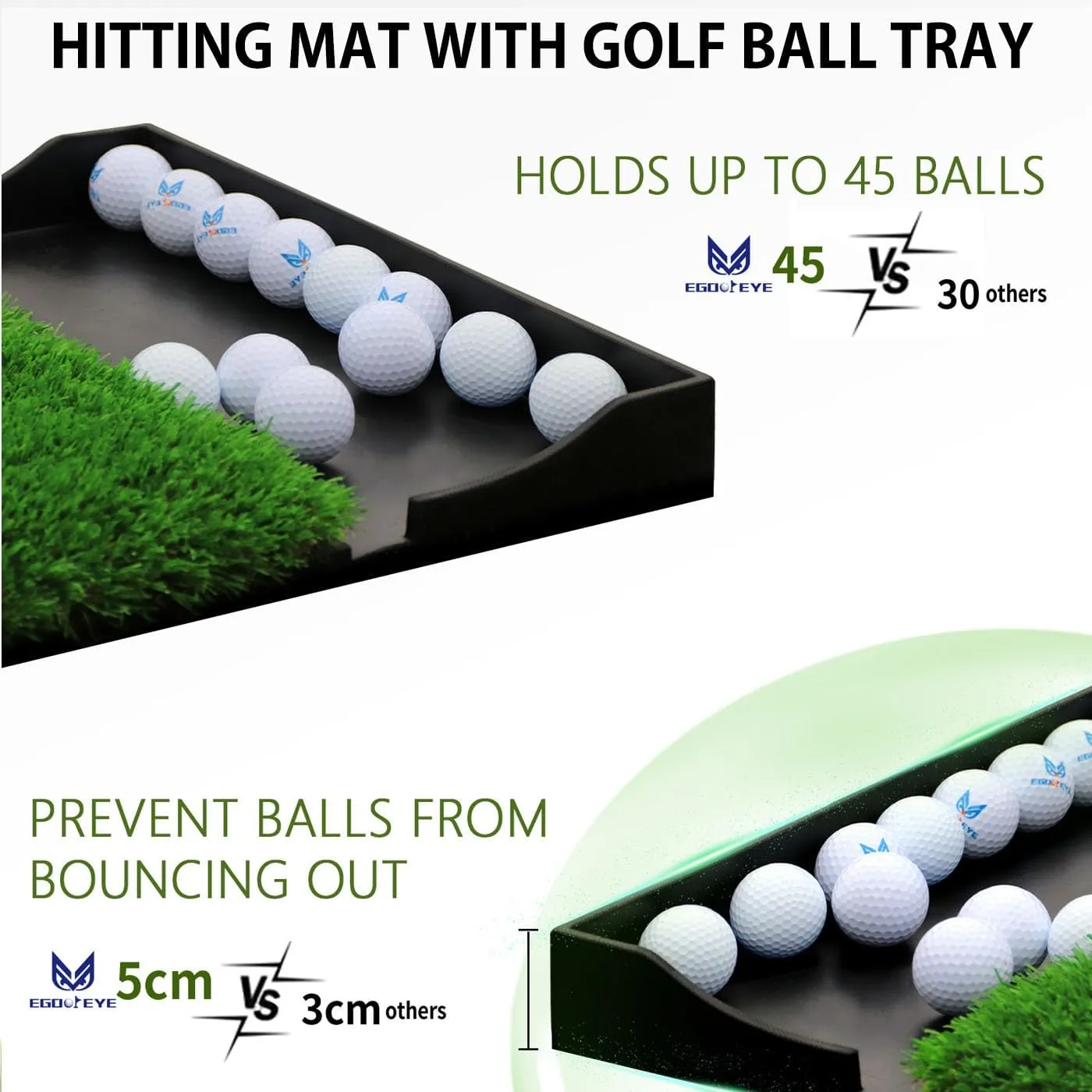 Golf Hitting Mat,Dual-Turf Mat with Ball Tray,Tri-Turf Mat,Golf Practice Mat Heavy Duty Rubber Base, Driving Chipping Practice,Golf Mats for Indoor or Outdoor Trining