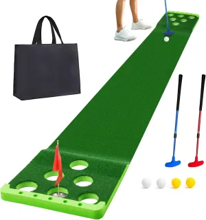 Golf Pong Putting Game Set with Front Border for Indoor & Outdoor, Golf Putting Green Mat Includes 4 Balls,1 Portable Bag,2 Flags and Cups, Practice Training Aid for Backyard, Party, Office