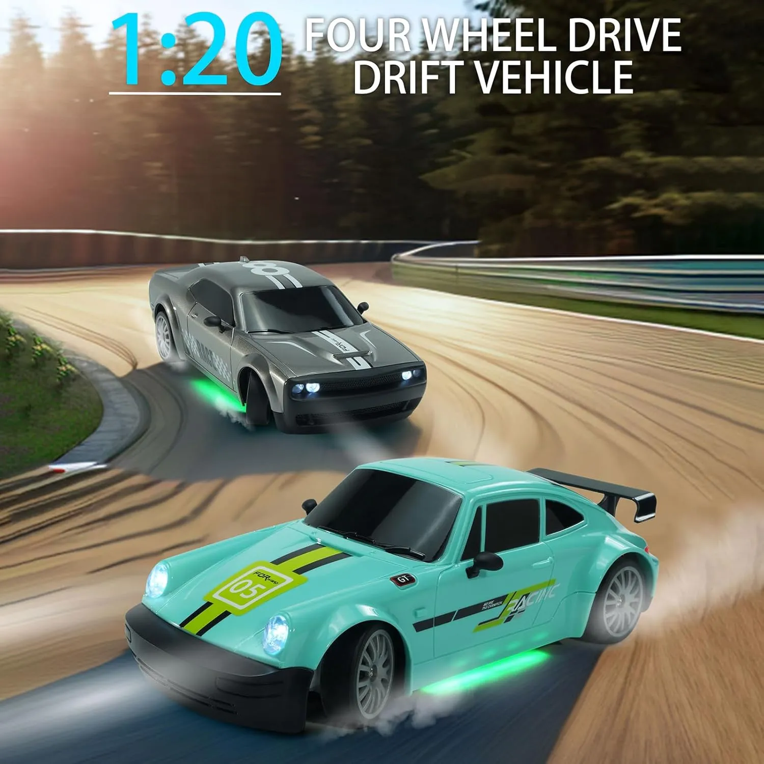 GoolRC RC Drift Car, 1:20 2.4GHz 4WD High Speed 20KM/H Racing Car Vehicle, Replaceable Drifting Tires Racing Sport Toy Cars with LED Lights, Electric Toy Car Vehicle Gifts for Kids Boys Girls