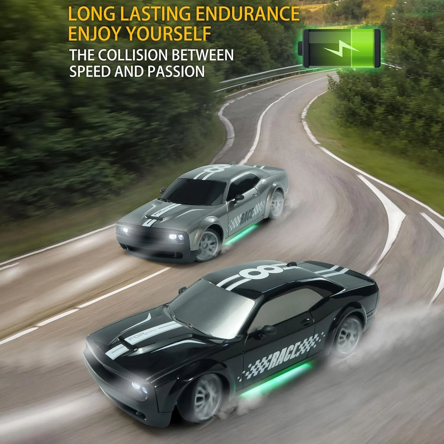 GoolRC RC Drift Car, 1:20 2.4GHz 4WD High Speed 20KM/H Racing Car Vehicle, Replaceable Drifting Tires Racing Sport Toy Cars with LED Lights, Electric Toy Car Vehicle Gifts for Kids Boys Girls