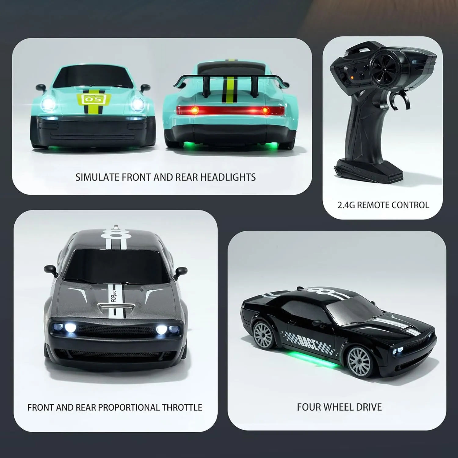 GoolRC RC Drift Car, 1:20 2.4GHz 4WD High Speed 20KM/H Racing Car Vehicle, Replaceable Drifting Tires Racing Sport Toy Cars with LED Lights, Electric Toy Car Vehicle Gifts for Kids Boys Girls