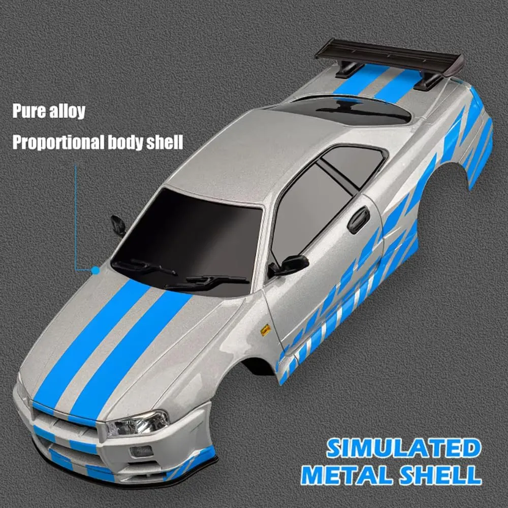 GoolRC Remote Control Car, 1:18 Scale RWD RC Drift Car, 2.4GHz Drifting Racing Vehicle with Gyro, LED Lights, 2 Rechargeable Batteries, Full Proportional Alloy Body Shell for Kids Adults (Silver)