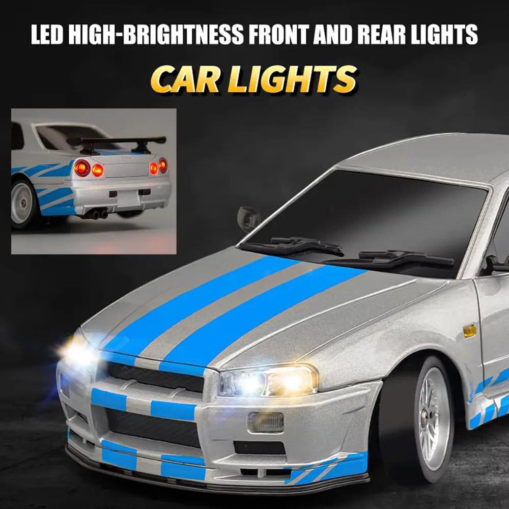 GoolRC Remote Control Car, 1:18 Scale RWD RC Drift Car, 2.4GHz Drifting Racing Vehicle with Gyro, LED Lights, 2 Rechargeable Batteries, Full Proportional Alloy Body Shell for Kids Adults (Silver)