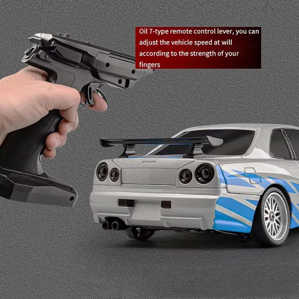 GoolRC Remote Control Car, 1:18 Scale RWD RC Drift Car, 2.4GHz Drifting Racing Vehicle with Gyro, LED Lights, 2 Rechargeable Batteries, Full Proportional Alloy Body Shell for Kids Adults (Silver)