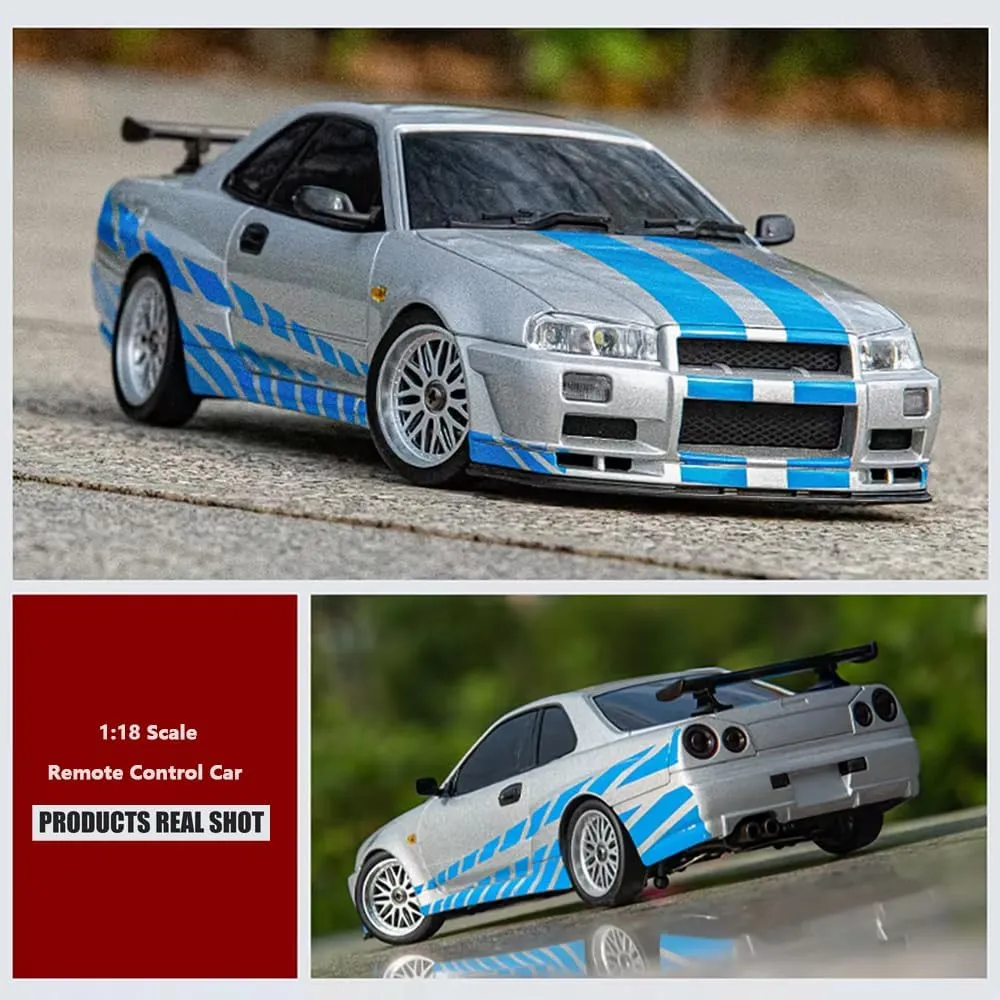 GoolRC Remote Control Car, 1:18 Scale RWD RC Drift Car, 2.4GHz Drifting Racing Vehicle with Gyro, LED Lights, 2 Rechargeable Batteries, Full Proportional Alloy Body Shell for Kids Adults (Silver)