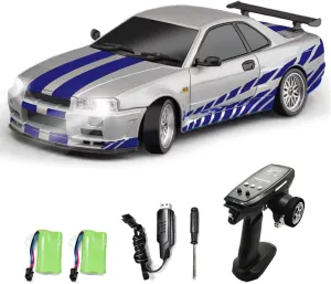 GoolRC Remote Control Car, 1:18 Scale RWD RC Drift Car, 2.4GHz Drifting Racing Vehicle with Gyro, LED Lights, 2 Rechargeable Batteries, Full Proportional Alloy Body Shell for Kids Adults (Silver)