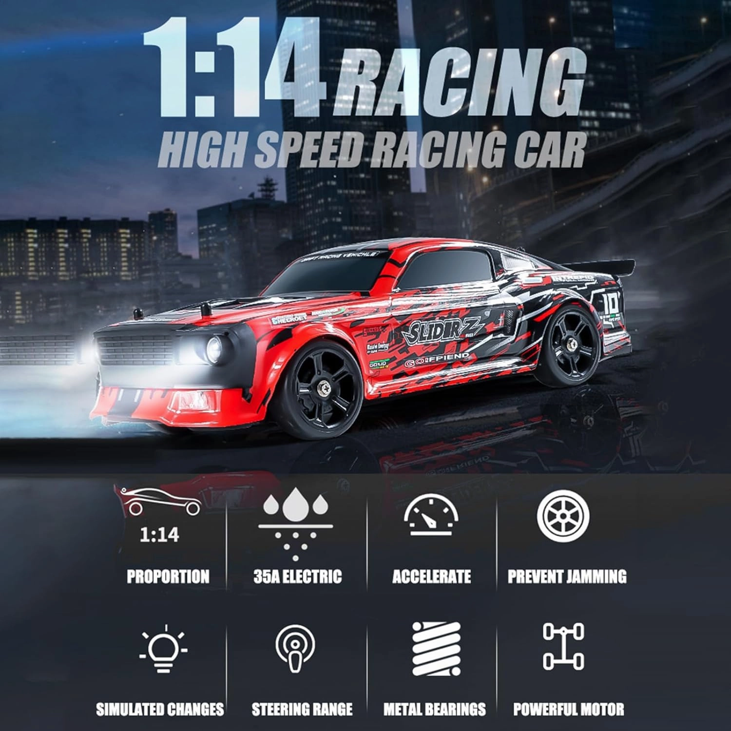 GoolRC 2103 RC Drift Car with Gyro, 1:14 Scale 4WD 35KM/H High Speed RC Racing Car with LED Lights & 3 Batteries for Kids and Adults