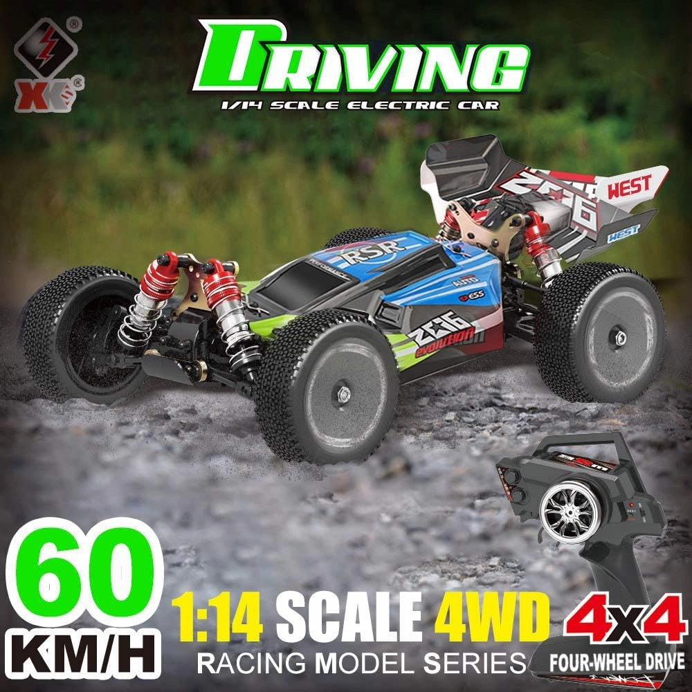 GoolRC WLtoys RC Car, XKS 144001 RC Car, 1/14 4WD 2.4GHz RC Buggy 60KM/h High Speed Remote Control Car for Adults Kids Off Road RC Car with 2 Batteries with RTR Aluminum Alloy Chassis (Green)