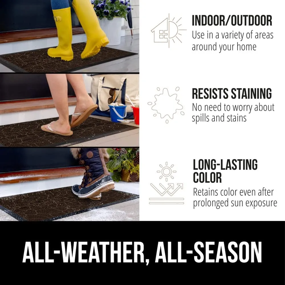 GORILLA GRIP 100% Waterproof All-Season WeatherMax Doormat, 23x35, Durable Natural Rubber, Stain and Fade Resistant, Low Profile, Indoor Outdoor Door Mats, Easy Clean Entrance Mat, Dark Brown Pebble