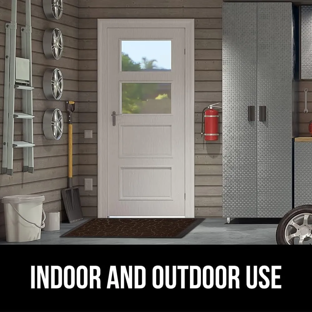 GORILLA GRIP 100% Waterproof All-Season WeatherMax Doormat, 23x35, Durable Natural Rubber, Stain and Fade Resistant, Low Profile, Indoor Outdoor Door Mats, Easy Clean Entrance Mat, Dark Brown Pebble