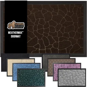 GORILLA GRIP 100% Waterproof All-Season WeatherMax Doormat, 23x35, Durable Natural Rubber, Stain and Fade Resistant, Low Profile, Indoor Outdoor Door Mats, Easy Clean Entrance Mat, Dark Brown Pebble