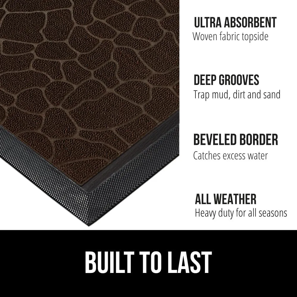 GORILLA GRIP 100% Waterproof All-Season WeatherMax Doormat, 23x35, Durable Natural Rubber, Stain and Fade Resistant, Low Profile, Indoor Outdoor Door Mats, Easy Clean Entrance Mat, Dark Brown Pebble