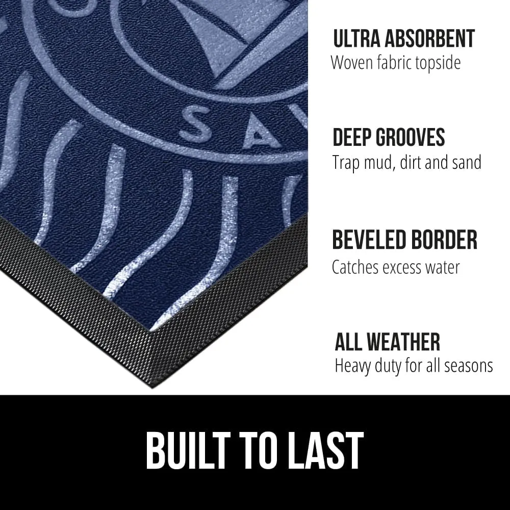 GORILLA GRIP 100% Waterproof All-Season WeatherMax Doormat, 23x35, Durable Natural Rubber, Stain and Fade Resistant, Low Profile, Indoor Outdoor Door Mats, Easy Clean Patio Entrance Mat, Blue Sailing