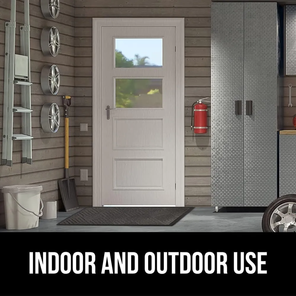GORILLA GRIP 100% Waterproof All-Season WeatherMax Doormat, 47x35, Durable Natural Rubber, Stain and Fade Resistant, Low Profile, Indoor Outdoor Door Mats, Easy Clean Patio Entrance Mat, Gray Diamond