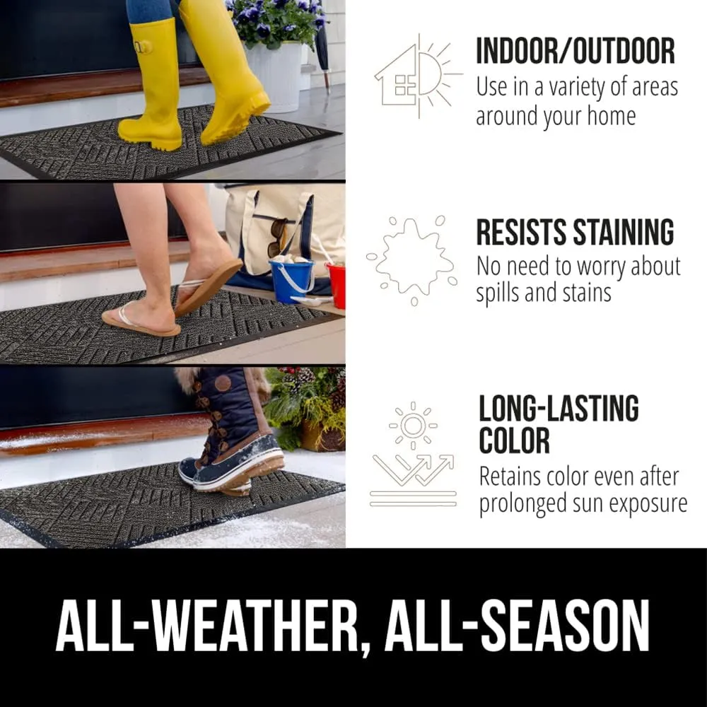 GORILLA GRIP 100% Waterproof All-Season WeatherMax Doormat, 47x35, Durable Natural Rubber, Stain and Fade Resistant, Low Profile, Indoor Outdoor Door Mats, Easy Clean Patio Entrance Mat, Gray Diamond