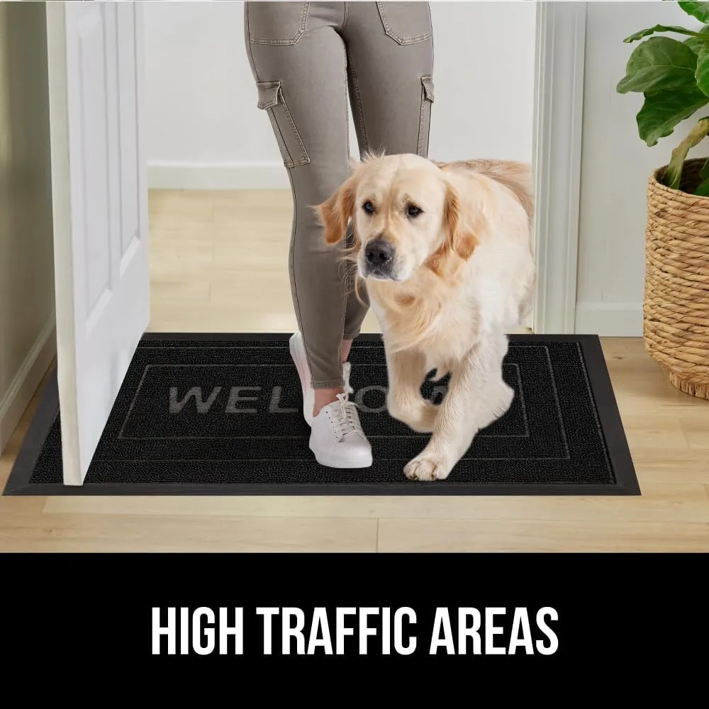 GORILLA GRIP 100% Waterproof All-Season WeatherMax Doormat, Durable Natural Rubber, Stain and Fade Resistant, Low Profile, Indoor Outdoor Door Mats, Easy Clean Entrance Mat, 17x29, Black Welcome