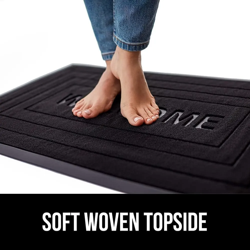 GORILLA GRIP 100% Waterproof All-Season WeatherMax Doormat, Durable Natural Rubber, Stain and Fade Resistant, Low Profile, Indoor Outdoor Door Mats, Easy Clean Entrance Mat, 17x29, Black Welcome