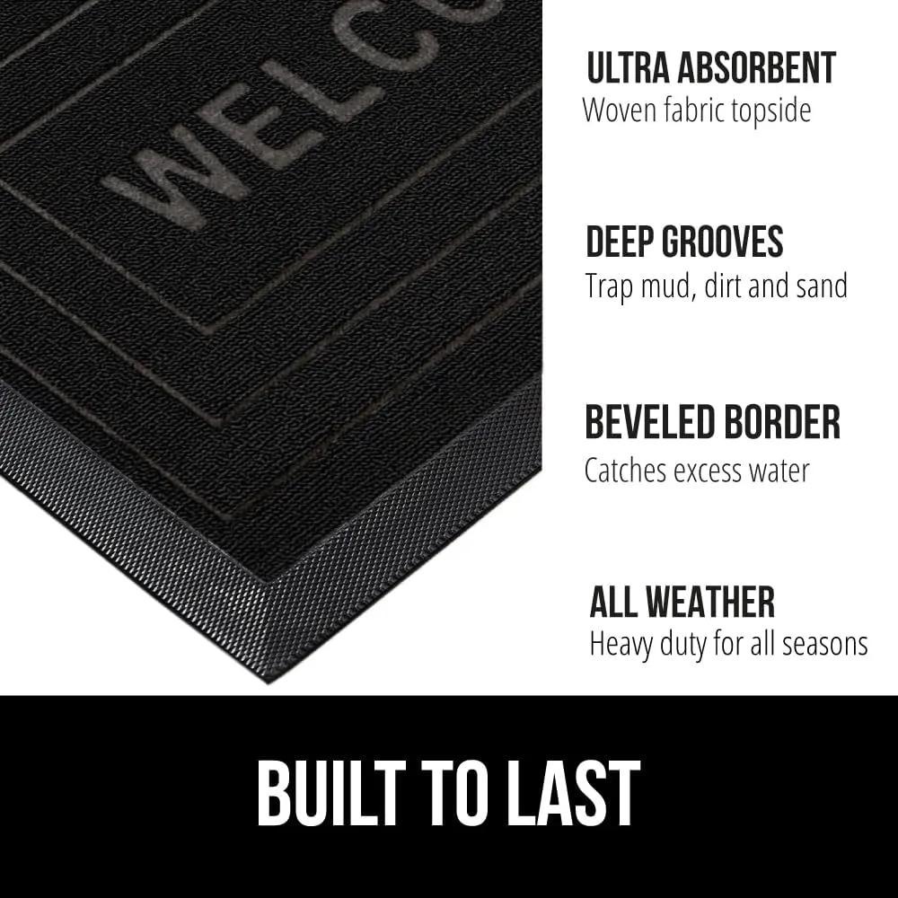 GORILLA GRIP 100% Waterproof All-Season WeatherMax Doormat, Durable Natural Rubber, Stain and Fade Resistant, Low Profile, Indoor Outdoor Door Mats, Easy Clean Entrance Mat, 17x29, Black Welcome