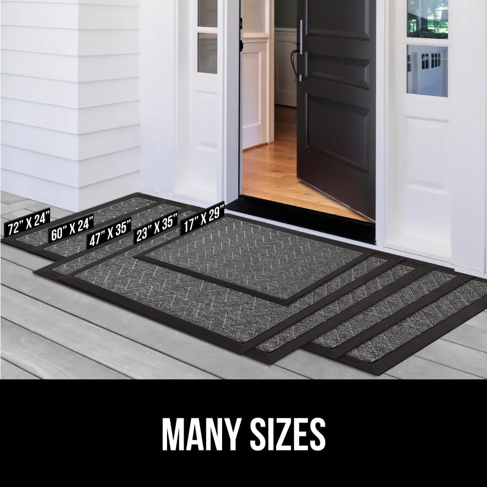 GORILLA GRIP 100% Waterproof All-Season WeatherMax Doormat, Durable Natural Rubber, Stain and Fade Resistant, Low Profile, Indoor Outdoor Door Mats, Easy Clean Entrance Mat, 17x29, Black Welcome