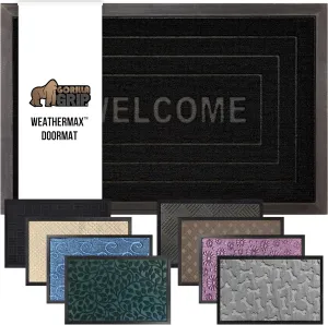 GORILLA GRIP 100% Waterproof All-Season WeatherMax Doormat, Durable Natural Rubber, Stain and Fade Resistant, Low Profile, Indoor Outdoor Door Mats, Easy Clean Entrance Mat, 17x29, Black Welcome
