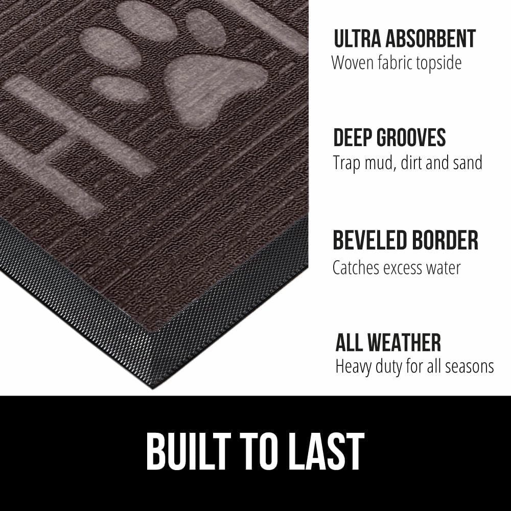 GORILLA GRIP 100% Waterproof All-Season WeatherMax Doormat, 23x35, Durable Natural Rubber, Stain and Fade Resistant, Low Profile, Indoor Outdoor Door Mats, Easy Clean Entrance Mat, Espresso Home Paw