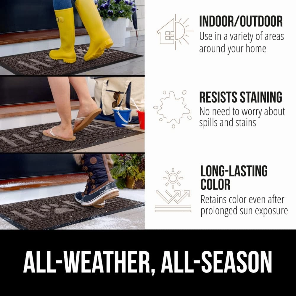 GORILLA GRIP 100% Waterproof All-Season WeatherMax Doormat, 23x35, Durable Natural Rubber, Stain and Fade Resistant, Low Profile, Indoor Outdoor Door Mats, Easy Clean Entrance Mat, Espresso Home Paw