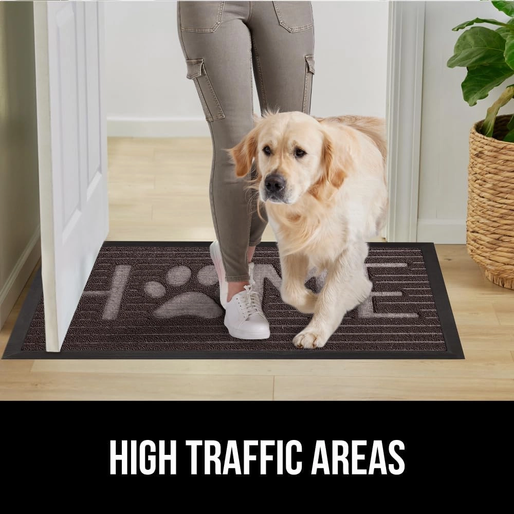 GORILLA GRIP 100% Waterproof All-Season WeatherMax Doormat, 23x35, Durable Natural Rubber, Stain and Fade Resistant, Low Profile, Indoor Outdoor Door Mats, Easy Clean Entrance Mat, Espresso Home Paw