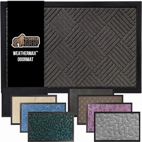 GORILLA GRIP 100% Waterproof All-Season WeatherMax Doormat, Durable Natural Rubber, Stain and Fade Resistant, Low Profile, Indoor Outdoor Door Mats, Easy Clean Patio Entrance Mat, 17x29, Gray Diamond