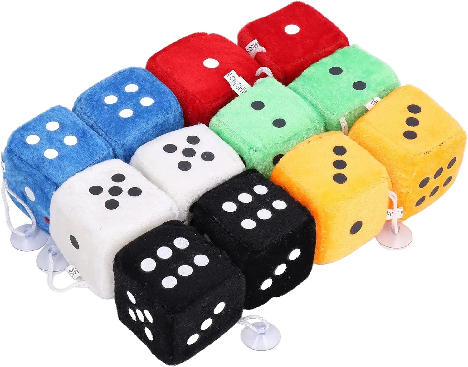 GOTOTOP 12 Pcs Plush Car Dice 6cm Dice Car Accessories Dice with Dots and Suction Cups for Car Interior Ornament Decoration