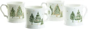 Grace Teaware Classic Christmas Porcelain Coffee Mugs, Set of 4 (Green Pine Tree),13 ounce
