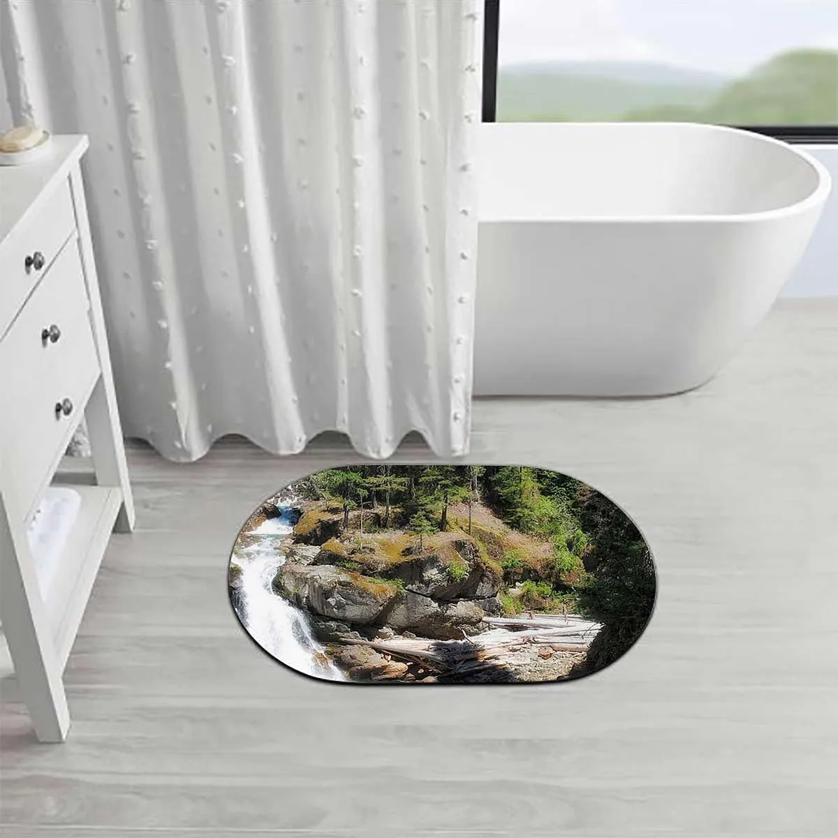 Green Bath Mat for Bathroom Non Slip Park Alpine Forest Natural Scenic Diatomaceous Earth Stone Bath Mats for Bathroom & Kitchen Farm House Decor 19.7x31.5 Inches