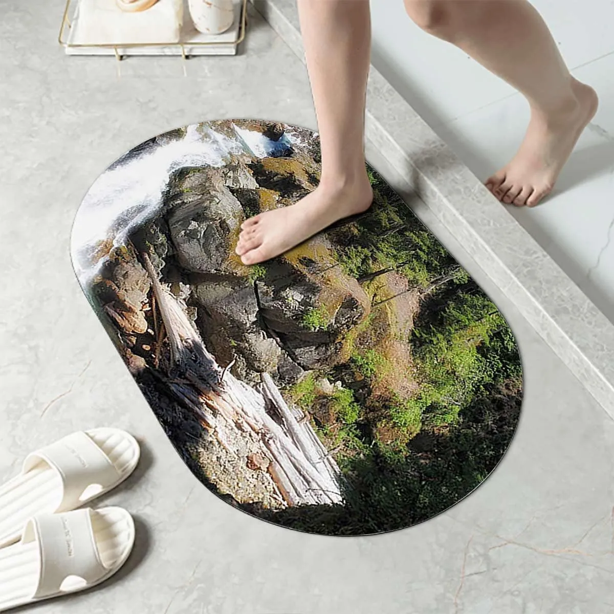 Green Bath Mat for Bathroom Non Slip Park Alpine Forest Natural Scenic Diatomaceous Earth Stone Bath Mats for Bathroom & Kitchen Farm House Decor 19.7x31.5 Inches
