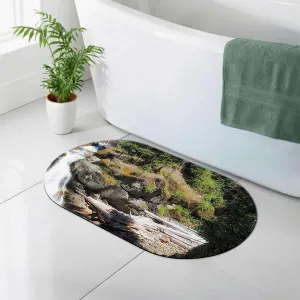 Green Bath Mat for Bathroom Non Slip Park Alpine Forest Natural Scenic Diatomaceous Earth Stone Bath Mats for Bathroom & Kitchen Farm House Decor 19.7x31.5 Inches