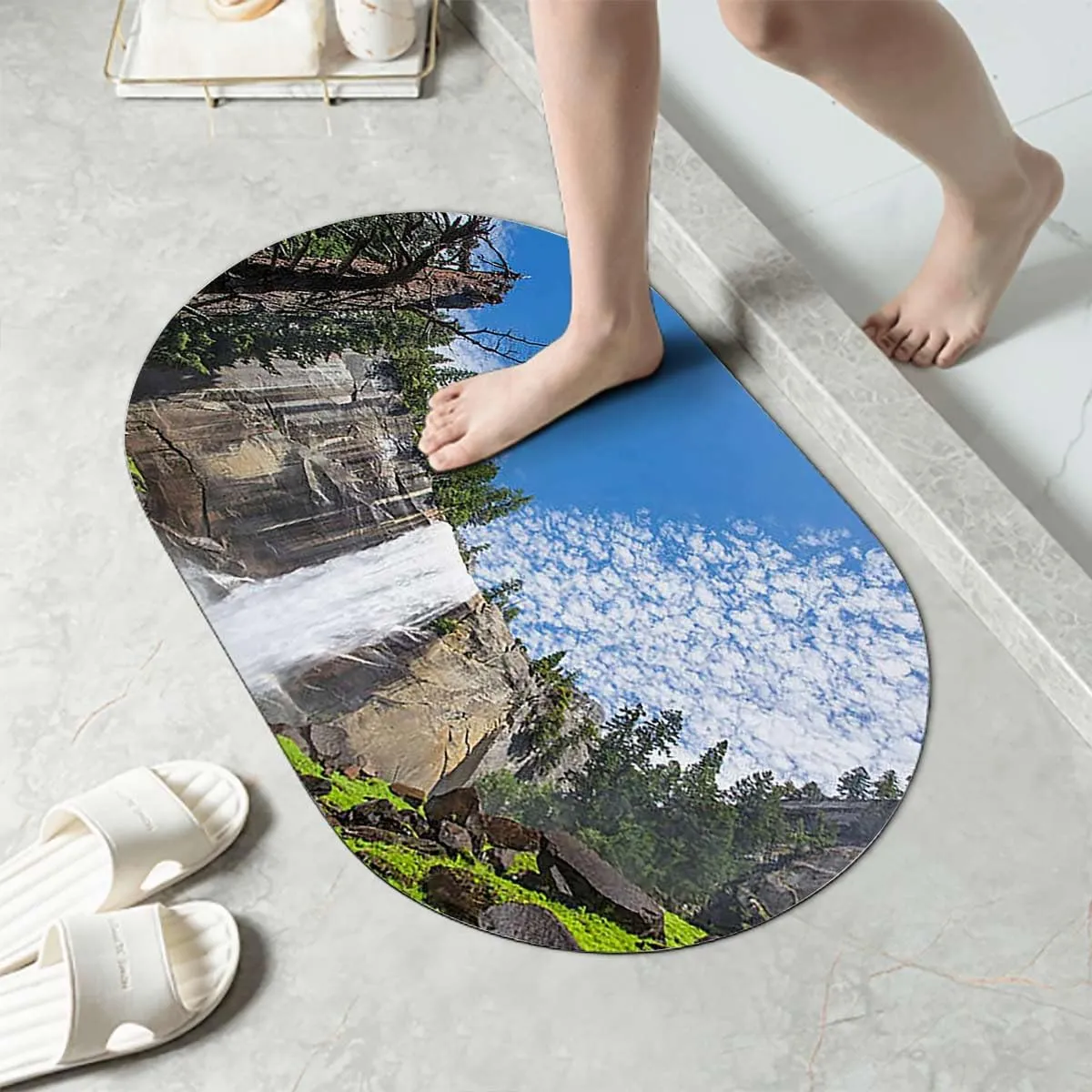 Green Quick-Dry Diatomaceous Earth Bath Mat Park Alpine Forest Natural Scenic Non-Slip Super Absorbent Fast Drying for Bathroom Kitchen Door mat Farm House Decor 15.7x23.6 Inches